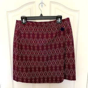 Loft Faux Wrap Burgundy Tweed Pattern Mini Skirt
